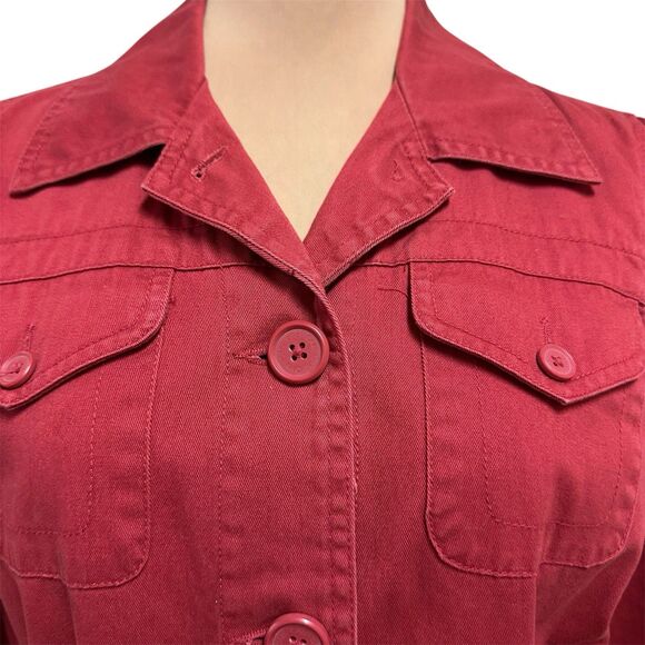CAbi Jacket Women Size M Brick Red Cotton Long Sleeve Collar Button Front Boho - Picture 3 of 11